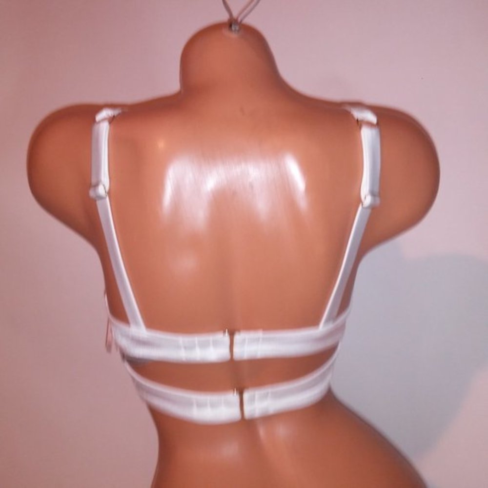 Victoria Secret Swim Bikini Top 32DD‎ White Shine Strap Bling Logo Solid New - Picture 7 of 10